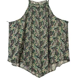 Maurices Paisley Green Purple Y2K Tank Top Asymmetrical Smock detail Sz L